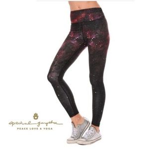 Spiritual Gangster Galaxy Print Leggings Yoga Pants - Black and Red Size Small